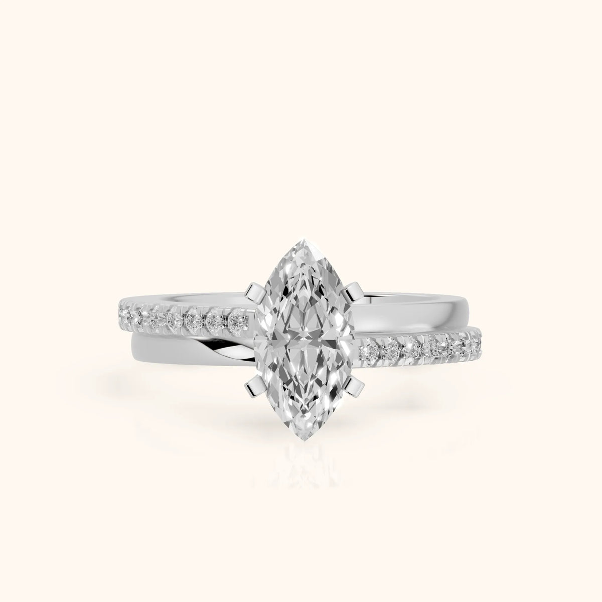Edith Criss Cross Pavé Marquise Diamond Engagement Ring in White Gold - FrontView.webp