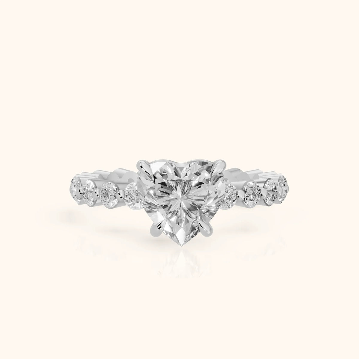 Bridget Sidestone Heart Diamond Engagement Ring in Silver - FrontView.webp