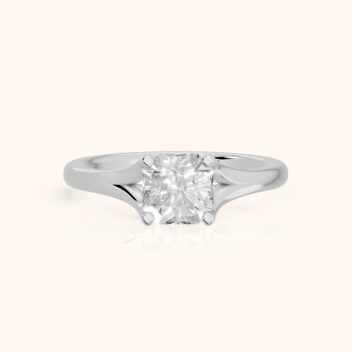 Nell Split Shank Solitaire Asscher Diamond Engagement Ring in Platinum - FrontView.webp
