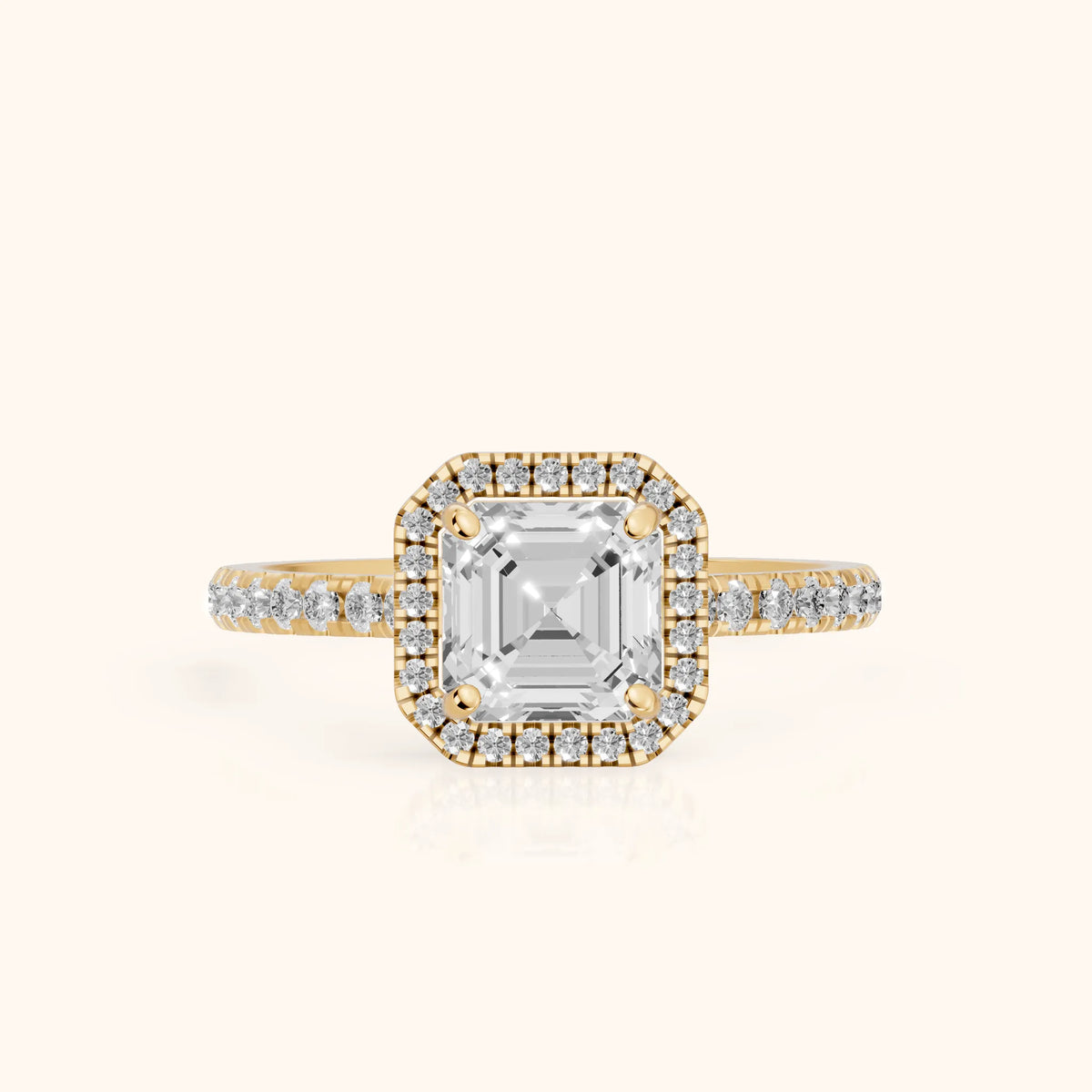 Mabel Halo French Pavé Asscher Diamond Engagement Ring in Yellow Gold - FrontView.webp