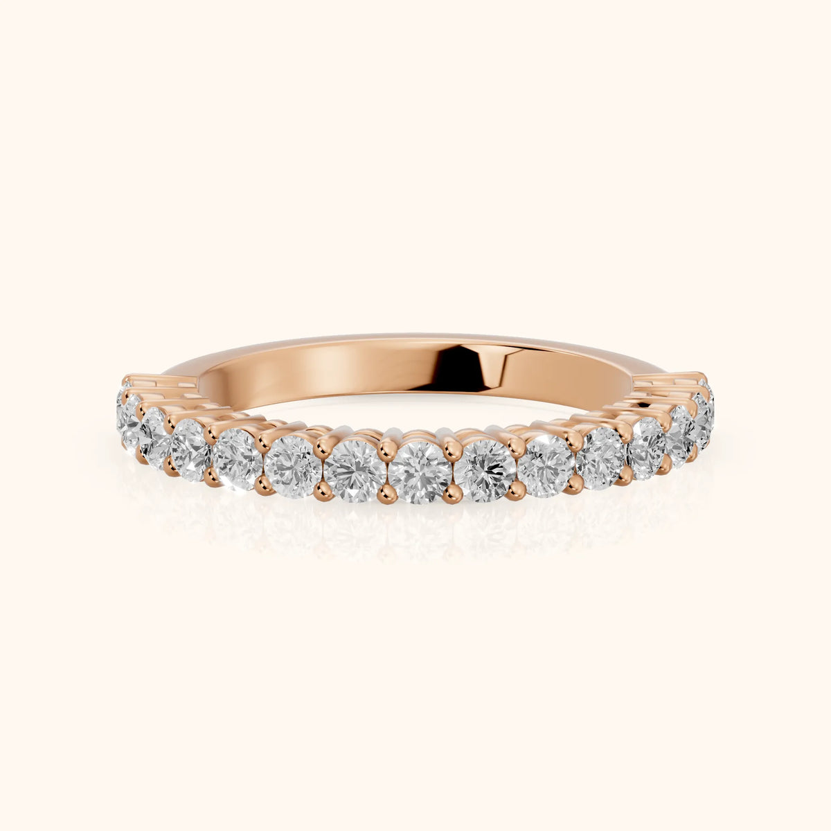 Gala Shared Prong Round Diamond Half Eternity Band in Rose Gold - FrontView