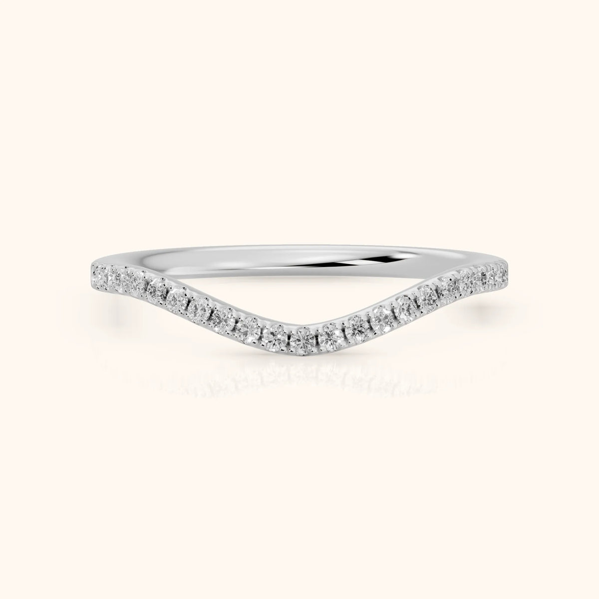 Nila Curved Round Diamond Stackable Ring in Platinum - FrontView