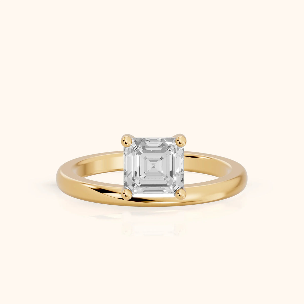 Maisie Four Prong Solitaire Asscher Diamond Engagement Ring in Yellow Gold - FrontView.webp
