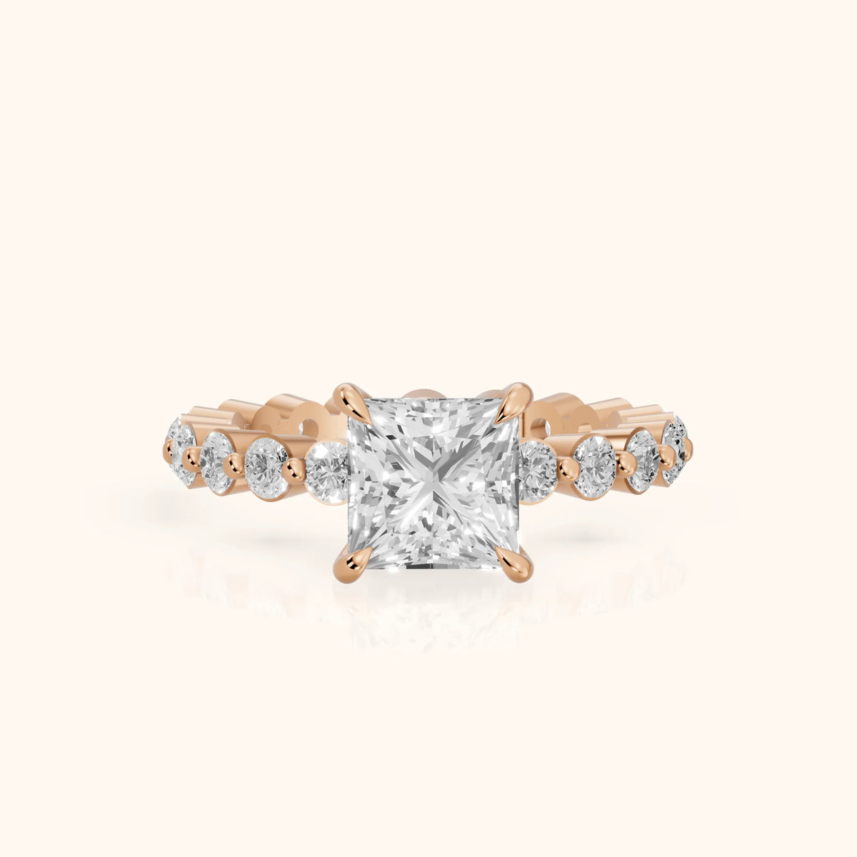 Piper Sidestone Princess Diamond Engagement Ring in Rose Gold - FrontView.webp