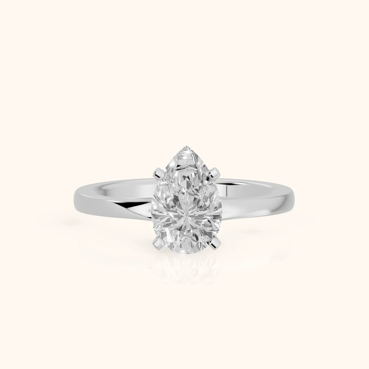 Matilda Cathedral Solitaire Pear Diamond Engagement Ring in Silver - FrontView.webp