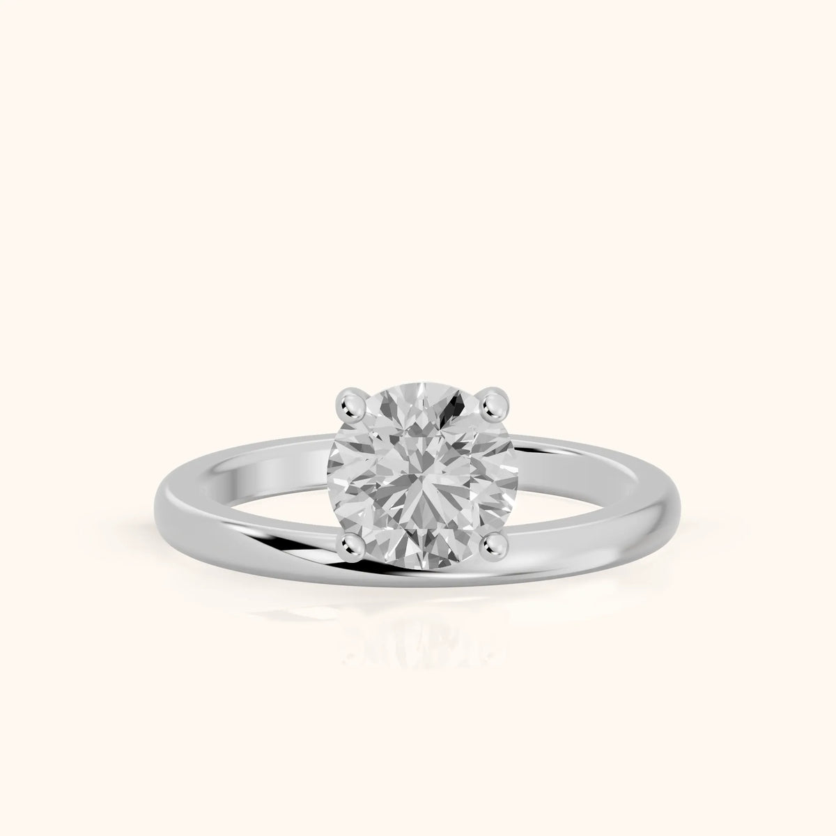 Maisie Four Prong Solitaire Round Diamond Engagement Ring in Silver - FrontView.webp