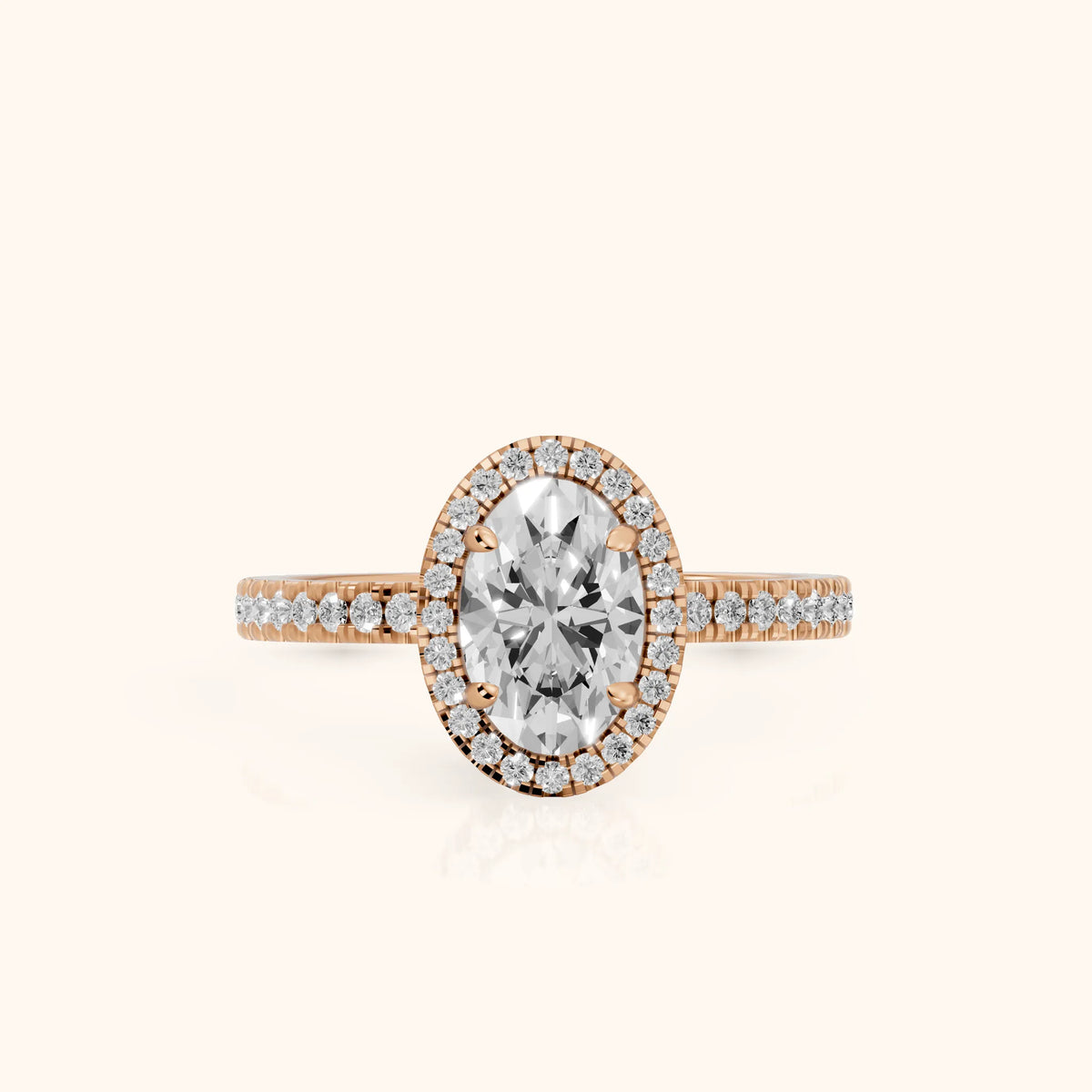 Rosemary Halo Pavé Oval Diamond Engagement Ring in Rose Gold - FrontView.webp