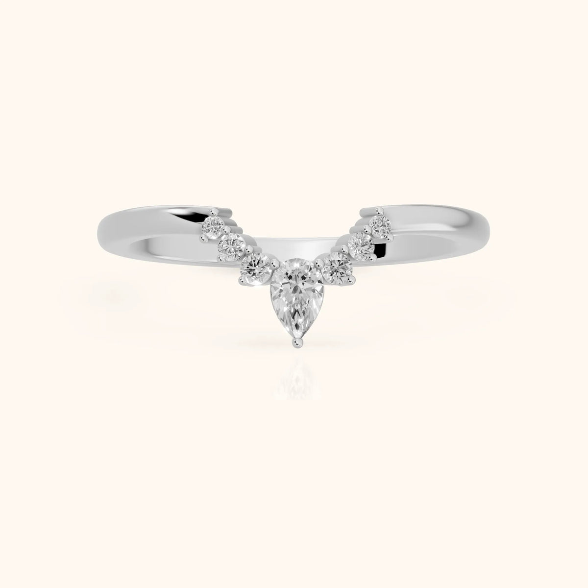 Nisha Curved Pear & Round Diamond Wedding Band in Platinum - FrontView
