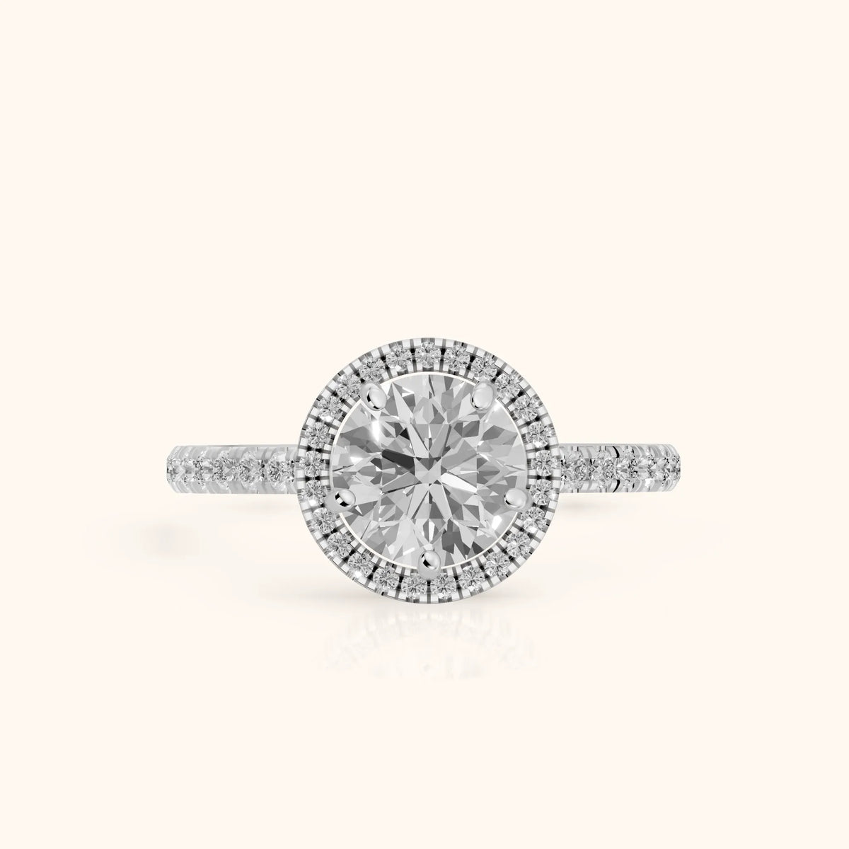 Mabel Halo French Pavé Round Diamond Engagement Ring in Silver - FrontView.webp