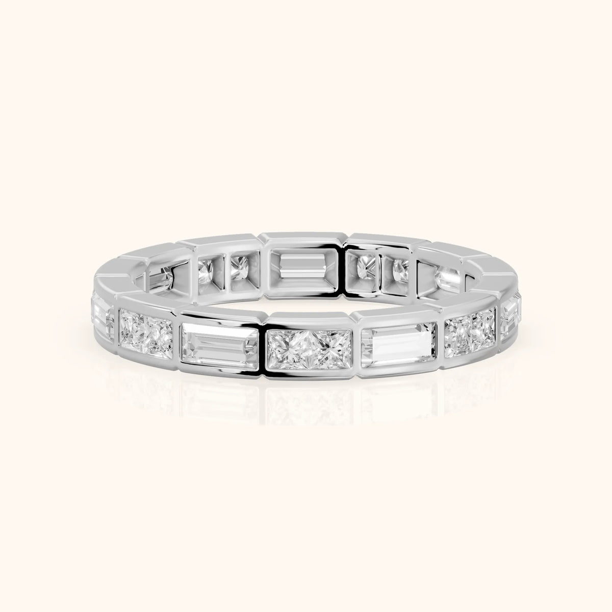 Elodie Bezel Baguette & Princess Diamond Eternity Band in Platinum - FrontView