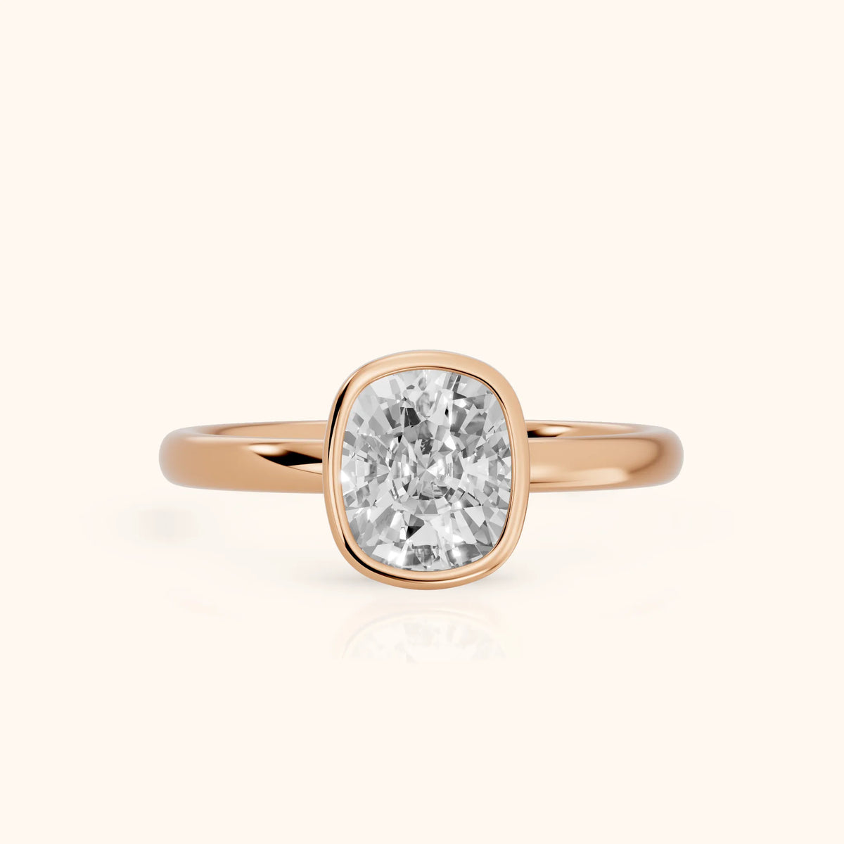 Carina Bezel Hidden Halo Cushion Diamond Engagement Ring in Rose Gold - FrontView.webp