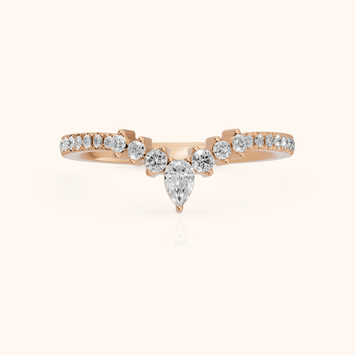 Diya Contour Pear & Round Diamond Stackable Ring in Rose Gold - FrontView
