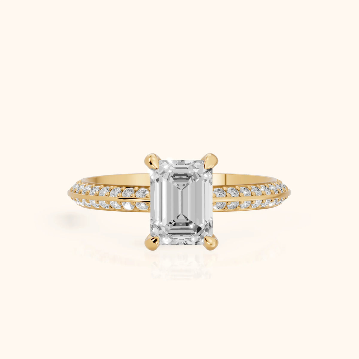 Meredith Knife Edge Pavé Emerald Diamond Engagement Ring in Yellow Gold - FrontView.webp