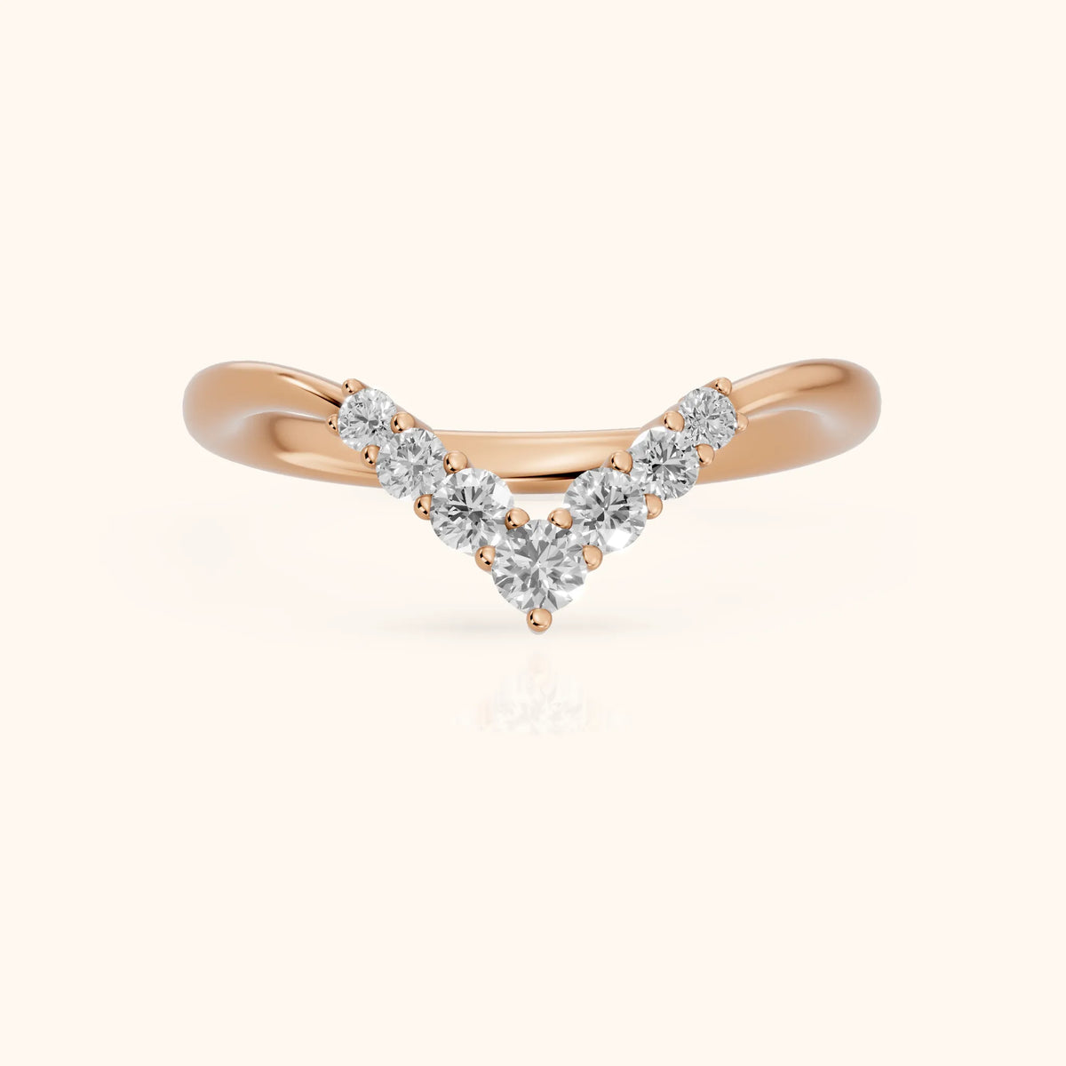 Simone Curved Round Diamond Wedding Band in Rose Gold - FrontView