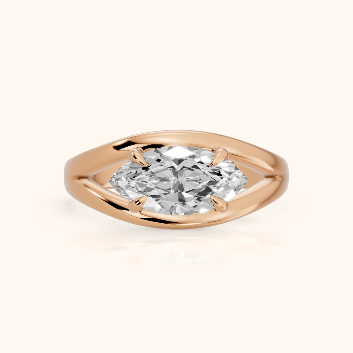 Madeleine Split Shank Marquise Diamond Engagement Ring in Rose Gold - FrontView.webp