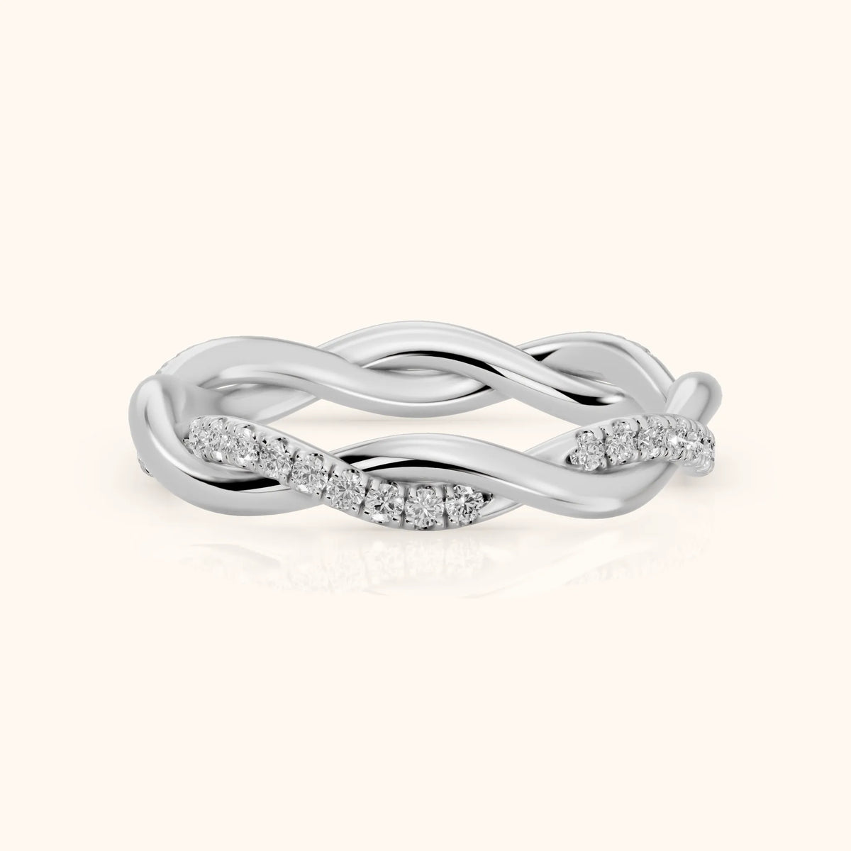 Tanvi Petite Twist Round Diamond Eternity Band in Silver - FrontView