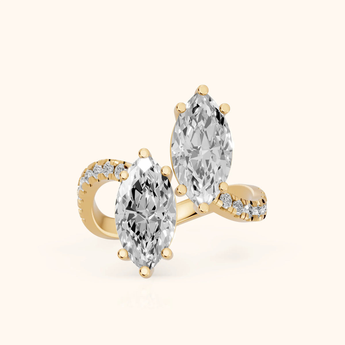 Lottie Two-Stone Bypass Marquise Diamond Engagement Ring in Yellow Gold - FrontView.webp