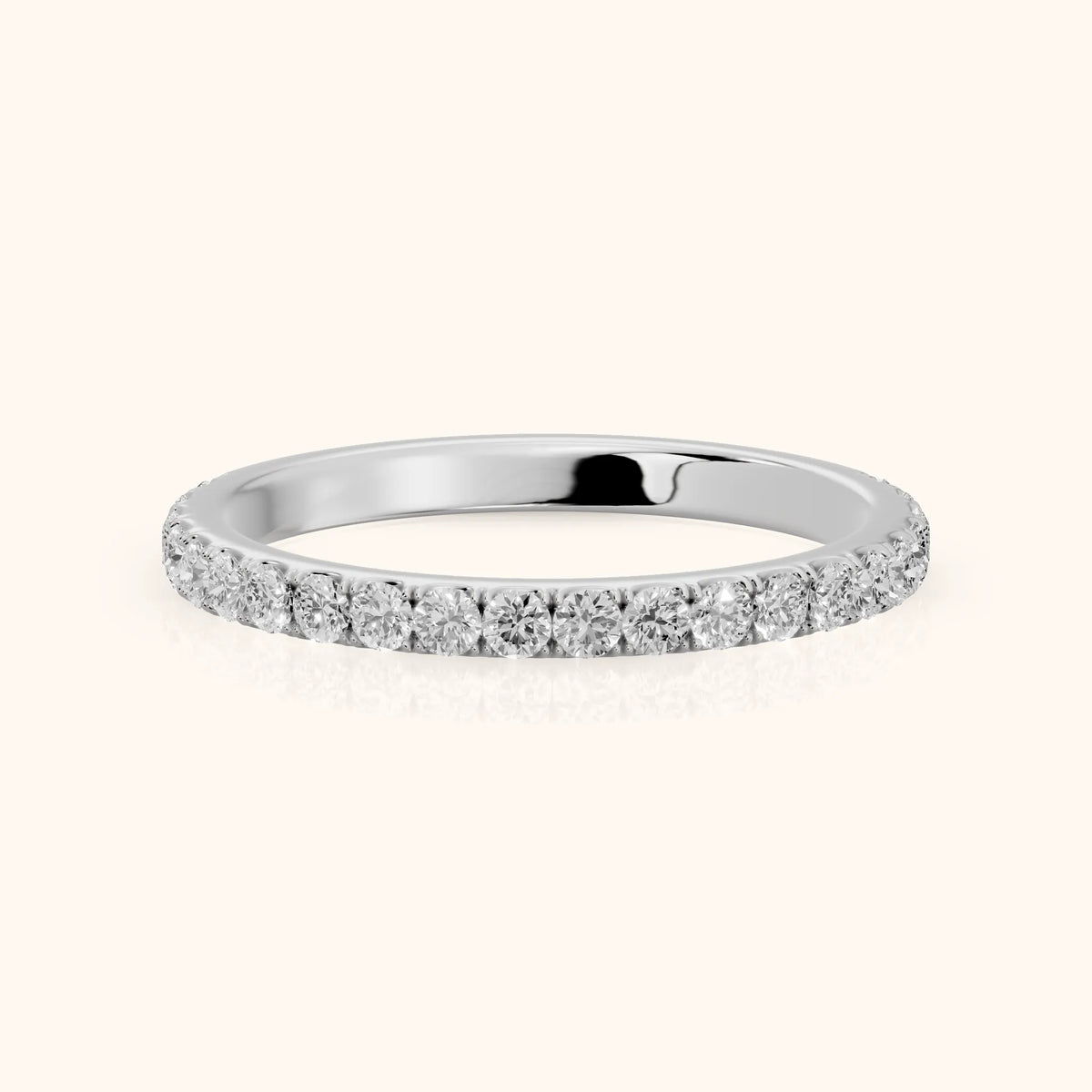 Jaya French Pavé Round Diamond Half Eternity Band in White Gold - FrontView