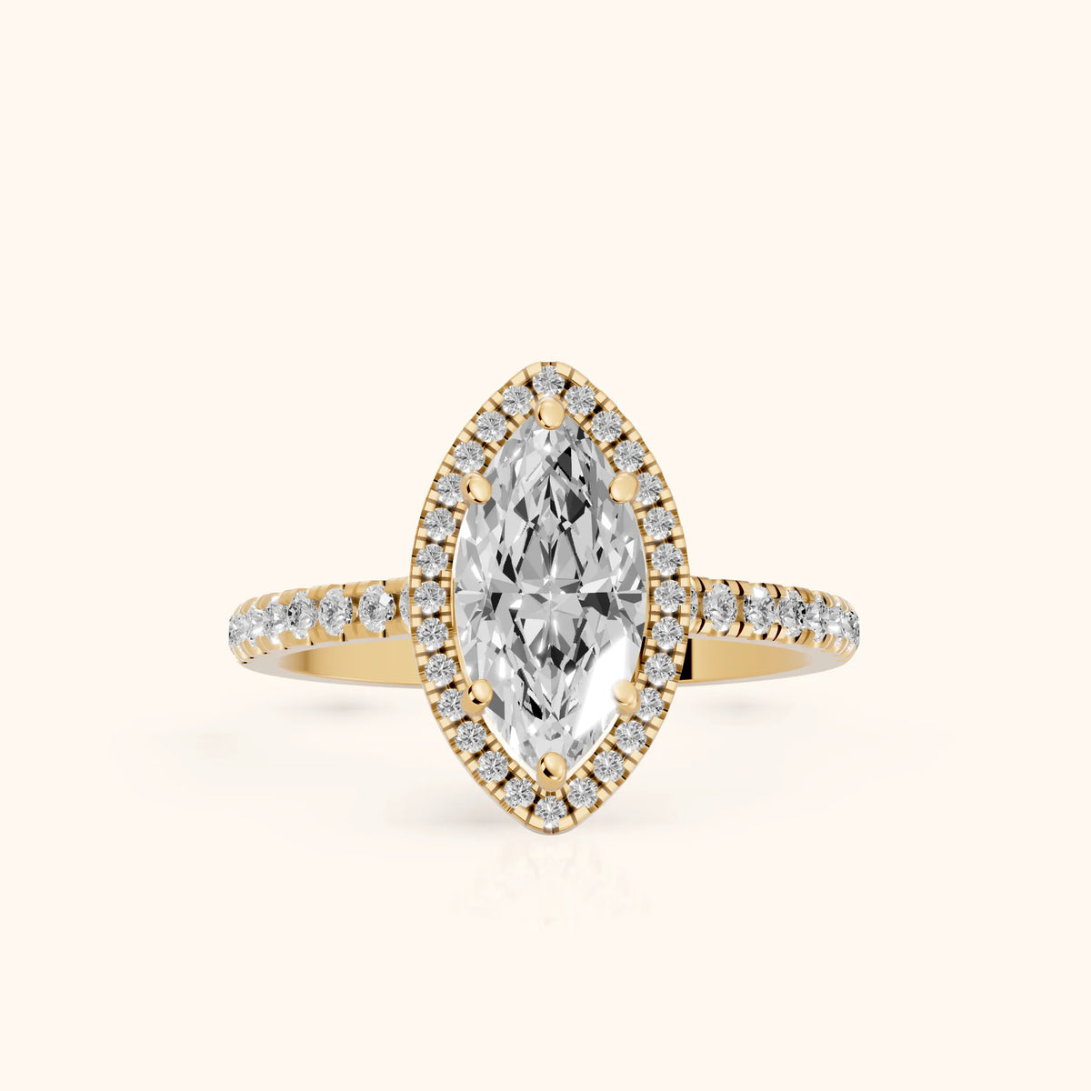 Mabel Halo French Pavé Marquise Diamond Engagement Ring in Yellow Gold - FrontView.webp
