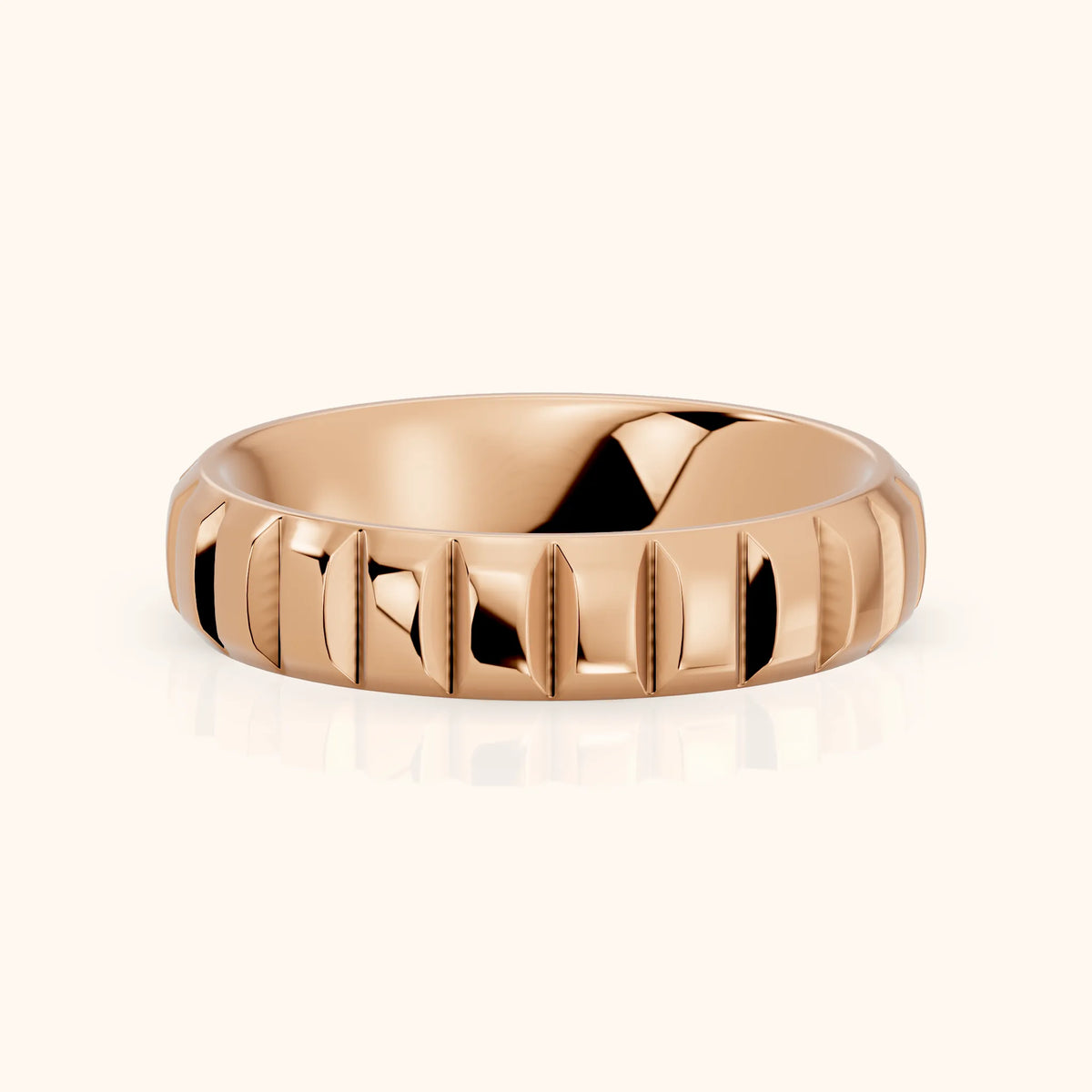 Odile Grooved Low Dome Wedding Band in Rose Gold - FrontView