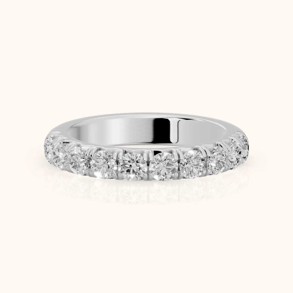 Joelle Shared Prong Round Diamond Half Eternity Band in White Gold - FrontView