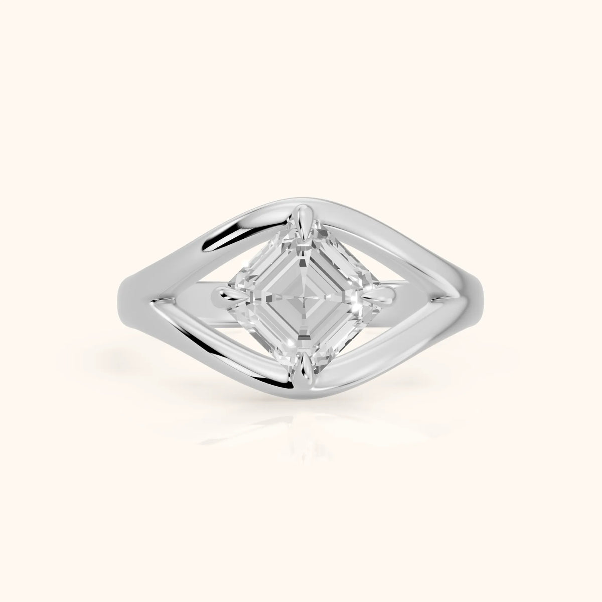 Madeleine Split Shank Asscher Diamond Engagement Ring in Silver - FrontView.webp