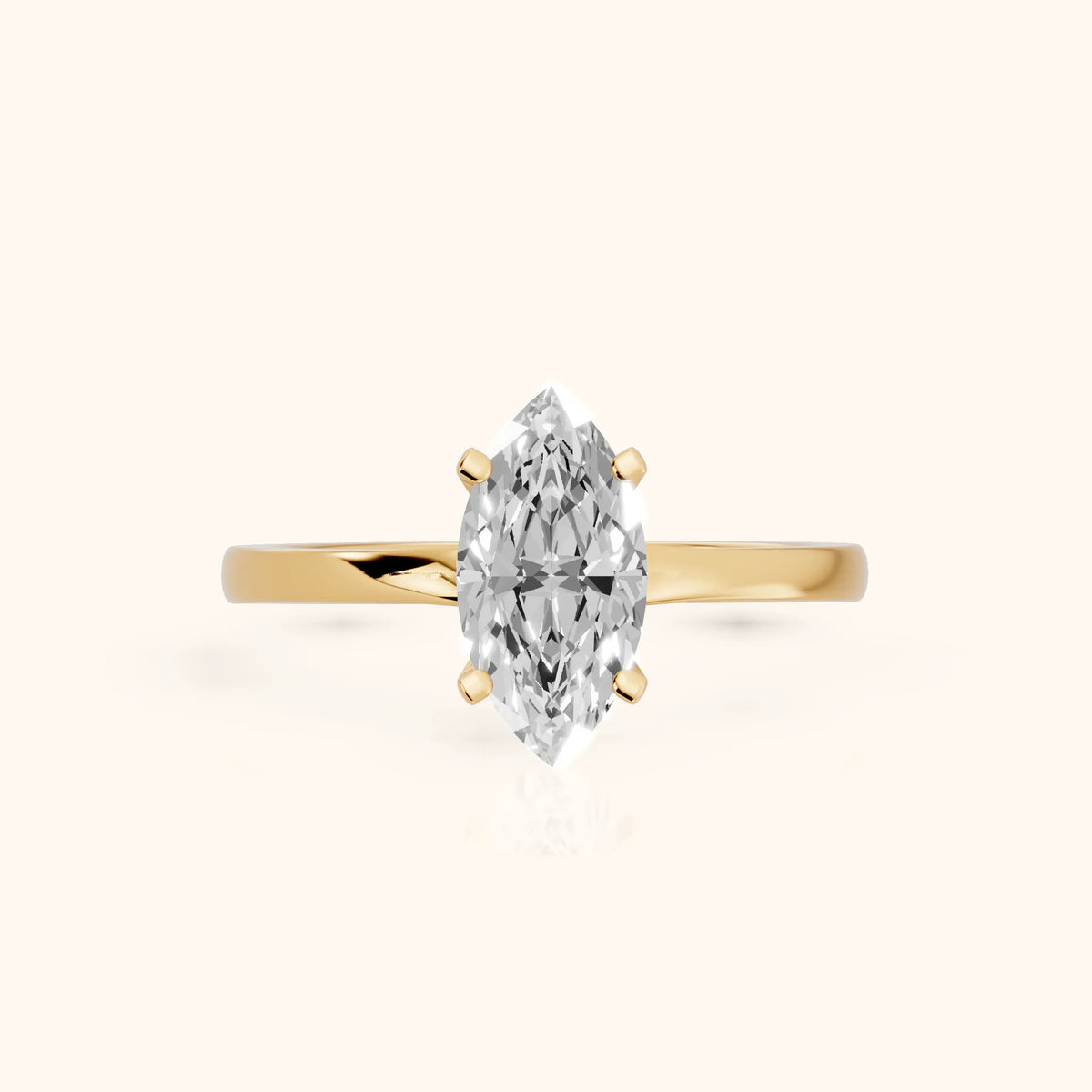 Matilda Cathedral Solitaire Marquise Diamond Engagement Ring in Yellow Gold - FrontView.webp