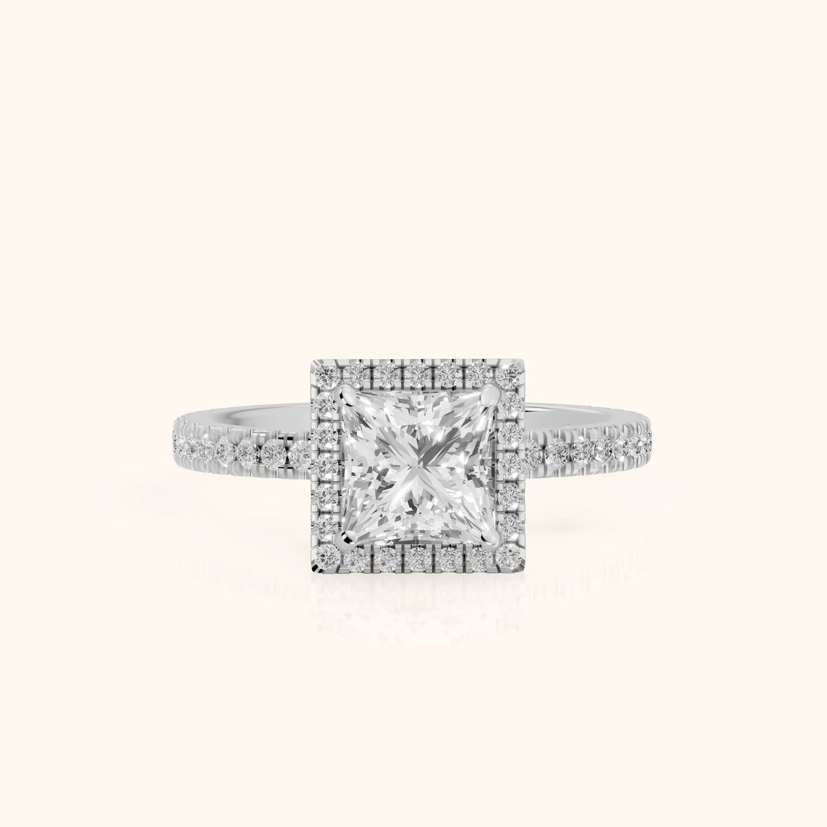 Rosemary Halo Pavé Princess Diamond Engagement Ring in Platinum - FrontView.webp