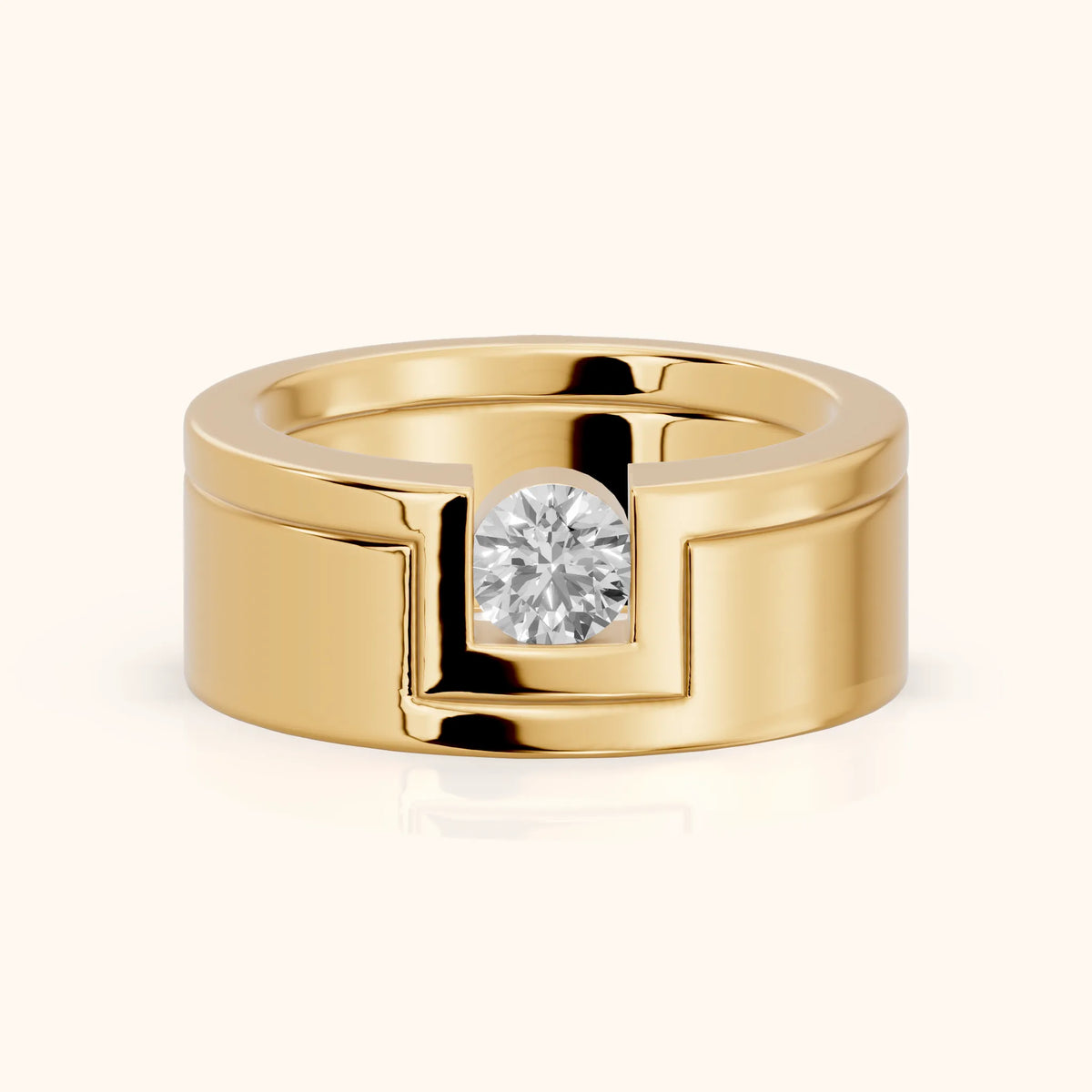Marika Bezel Round Diamond Wedding Band in Yellow Gold - FrontView