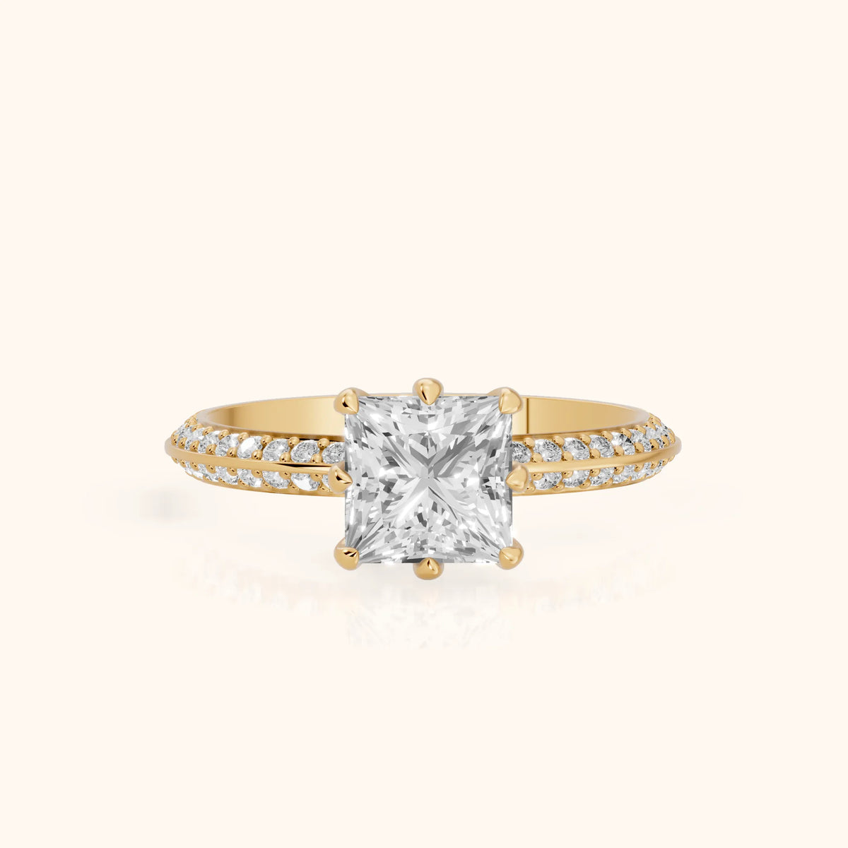 Meredith Knife Edge Pavé Princess Diamond Engagement Ring in Yellow Gold - FrontView.webp