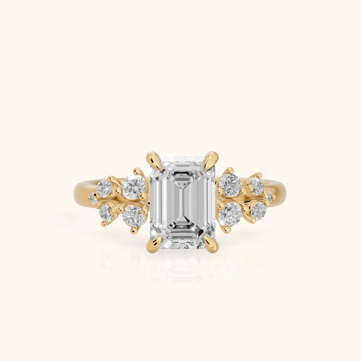 Mirabelle Cluster Emerald Diamond Engagement Ring in Yellow Gold - FrontView.webp