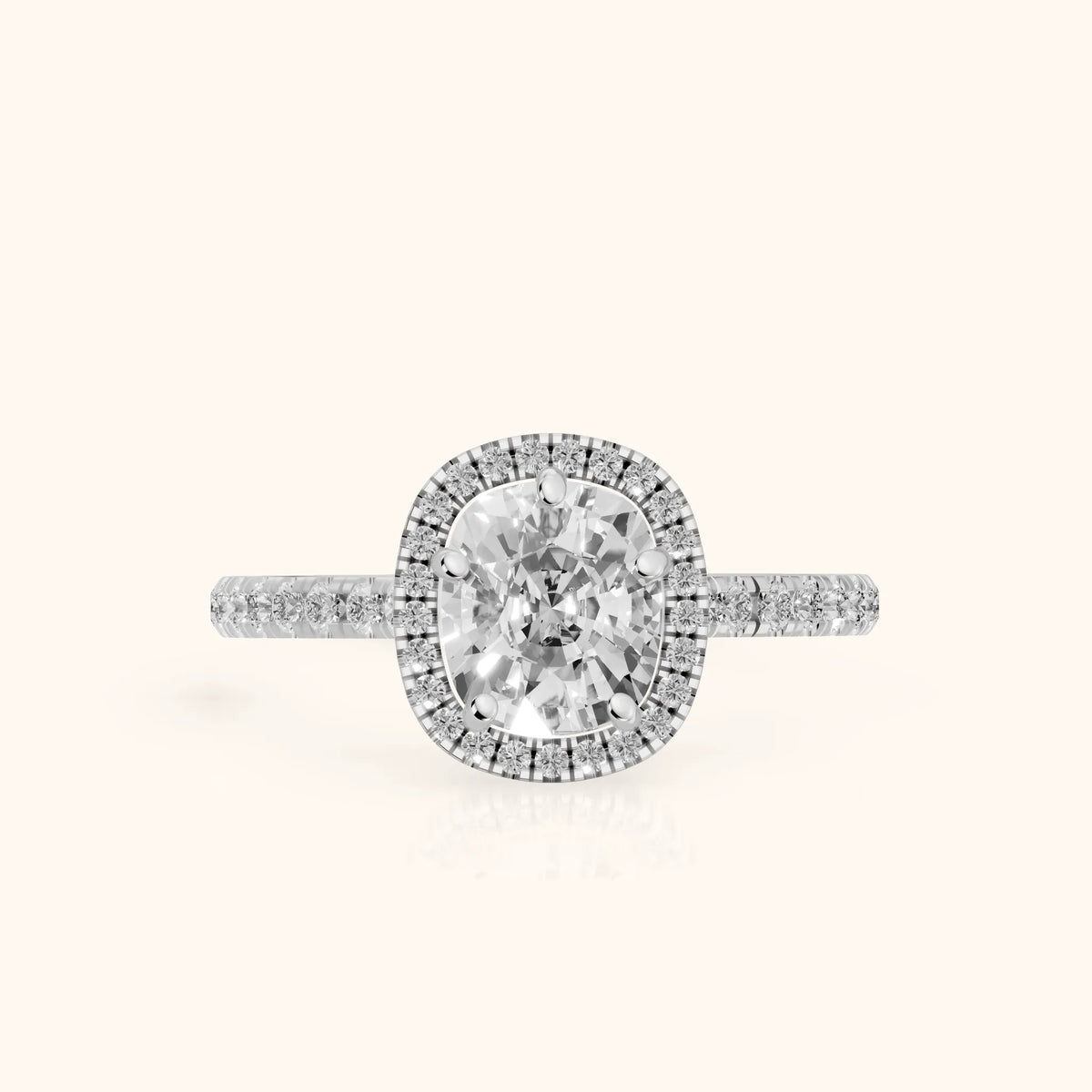 Mabel Halo French Pavé Cushion Diamond Engagement Ring in White Gold - FrontView.webp