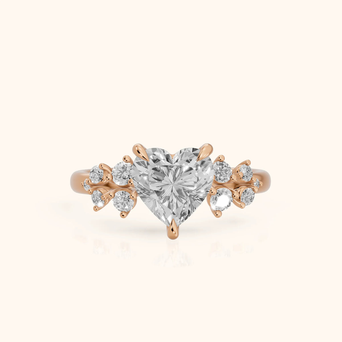 Mirabelle Cluster Heart Diamond Engagement Ring in Rose Gold - FrontView.webp