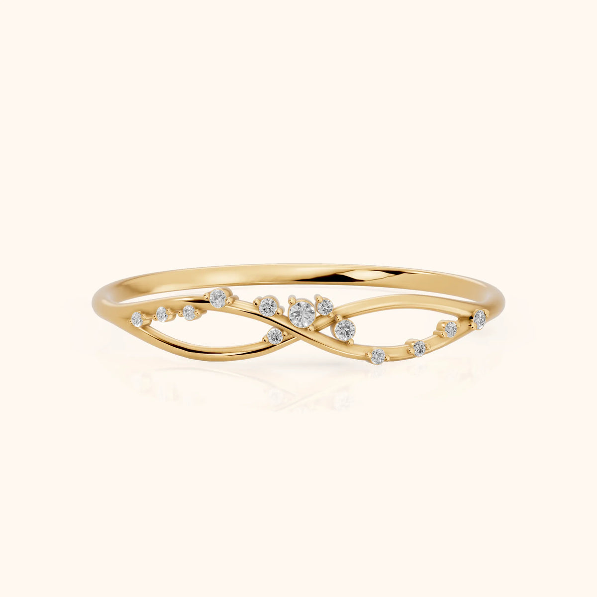 Amelia Bypass Round Diamond Stackable Ring in Yellow Gold - FrontView