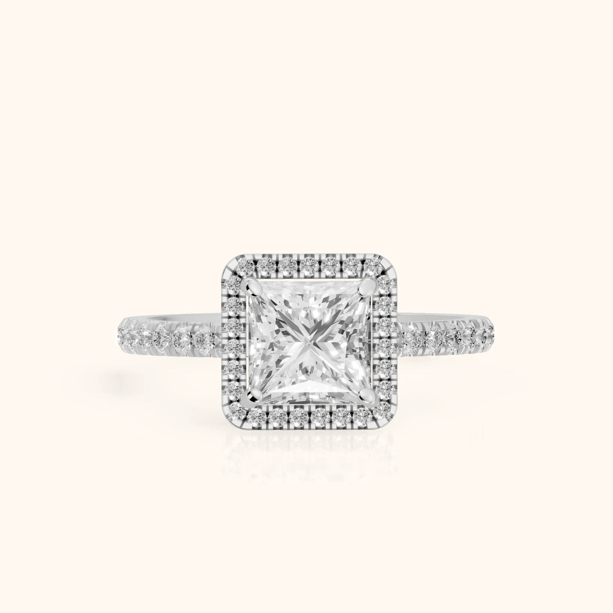 Mabel Halo French Pavé Princess Diamond Engagement Ring in Platinum - FrontView.webp