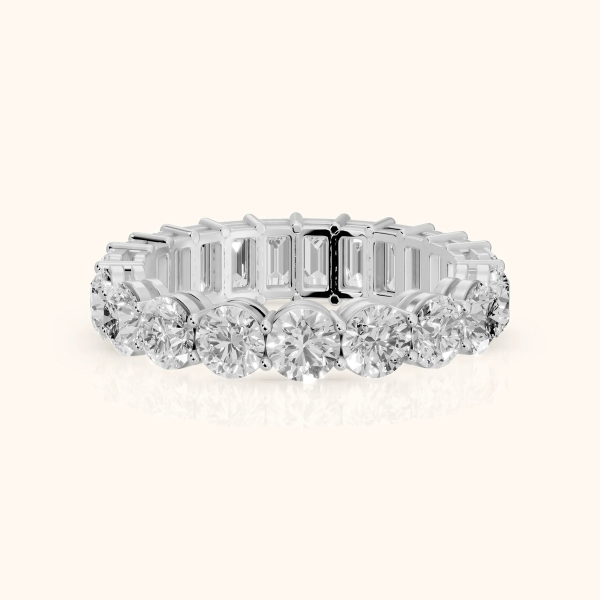 Malia Shared Prong Round & Emerald Diamond Eternity Band in Silver - FrontView