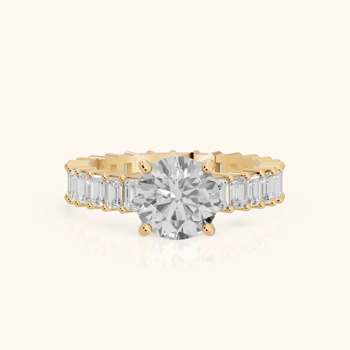 Mallory Shared Prong Round Diamond Engagement Ring in Yellow Gold - FrontView.webp