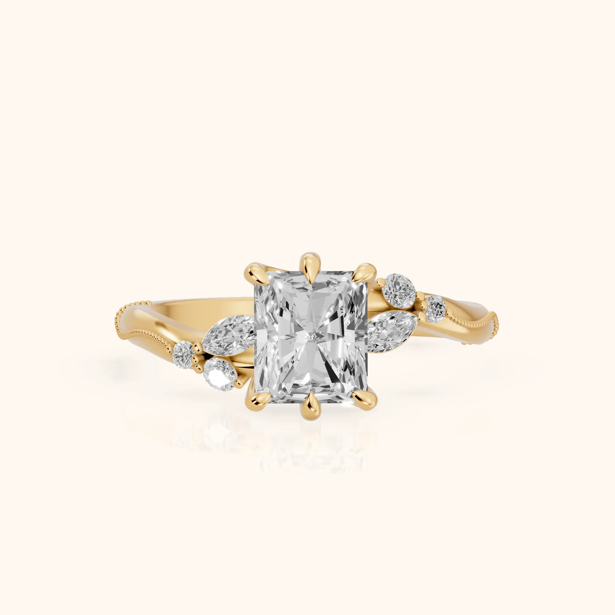 Joanna Milgrain Twist Radiant Diamond Engagement Ring in Yellow Gold - FrontView.webp