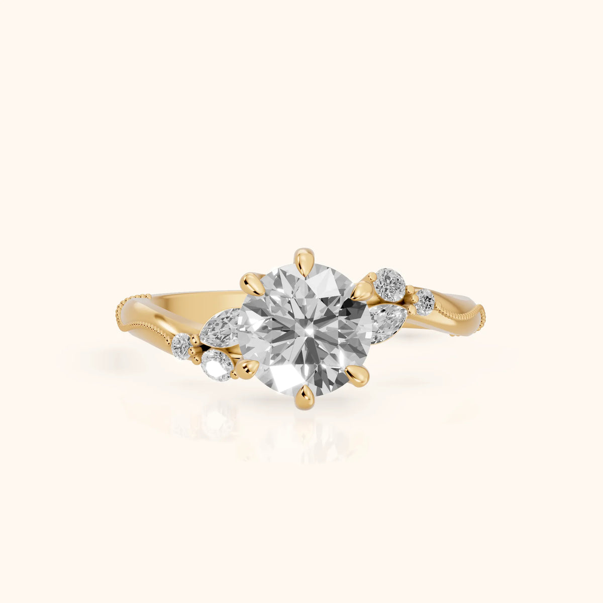 Joanna Milgrain Twist Round Diamond Engagement Ring in Yellow Gold - FrontView.webp
