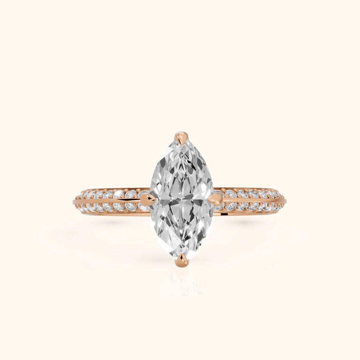 Meredith Knife Edge Pavé Marquise Diamond Engagement Ring in Rose Gold - FrontView.webp