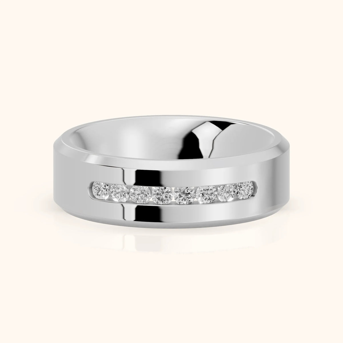 Reva Channel Set Round Diamond Wedding Band in White Gold - FrontView