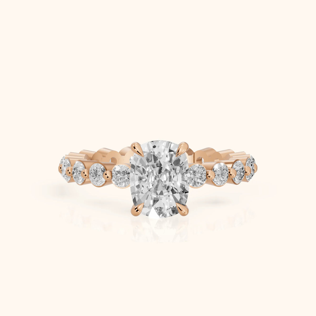 Piper Sidestone Cushion Diamond Engagement Ring in Rose Gold - FrontView.webp