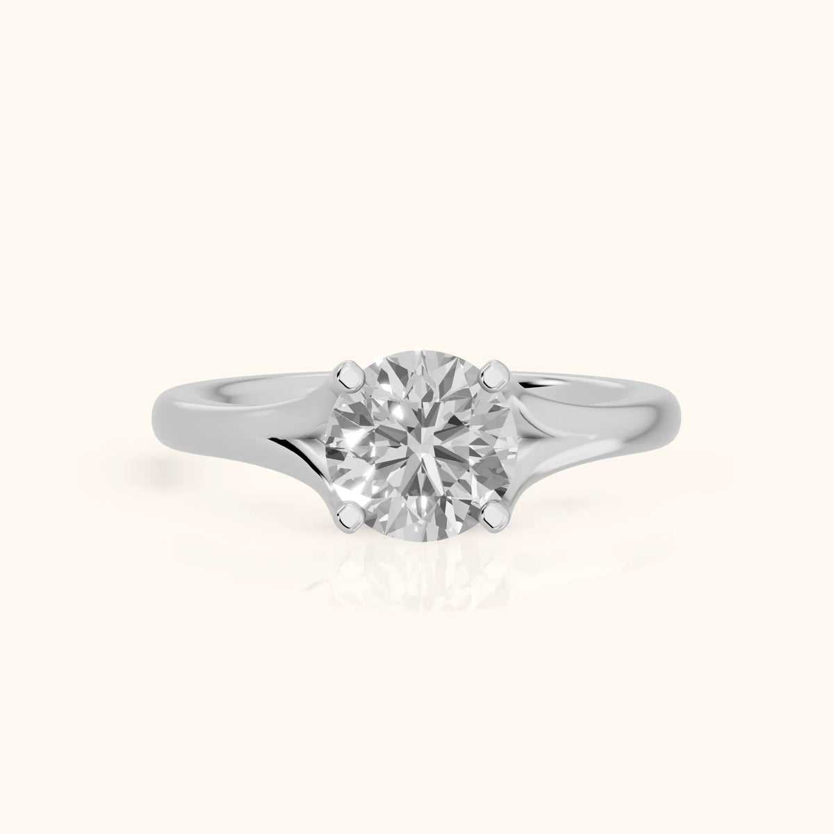 Nell Split Shank Solitaire Round Diamond Engagement Ring in Platinum - FrontView.webp