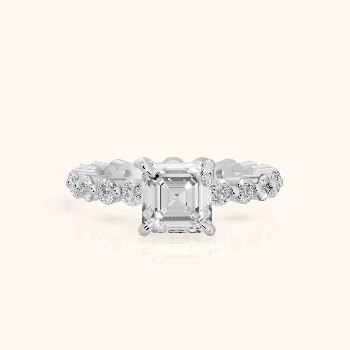 Piper Sidestone Asscher Diamond Engagement Ring in Platinum - FrontView.webp