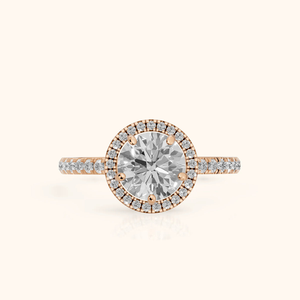 Mabel Halo French Pavé Round Diamond Engagement Ring in Rose Gold - FrontView.webp