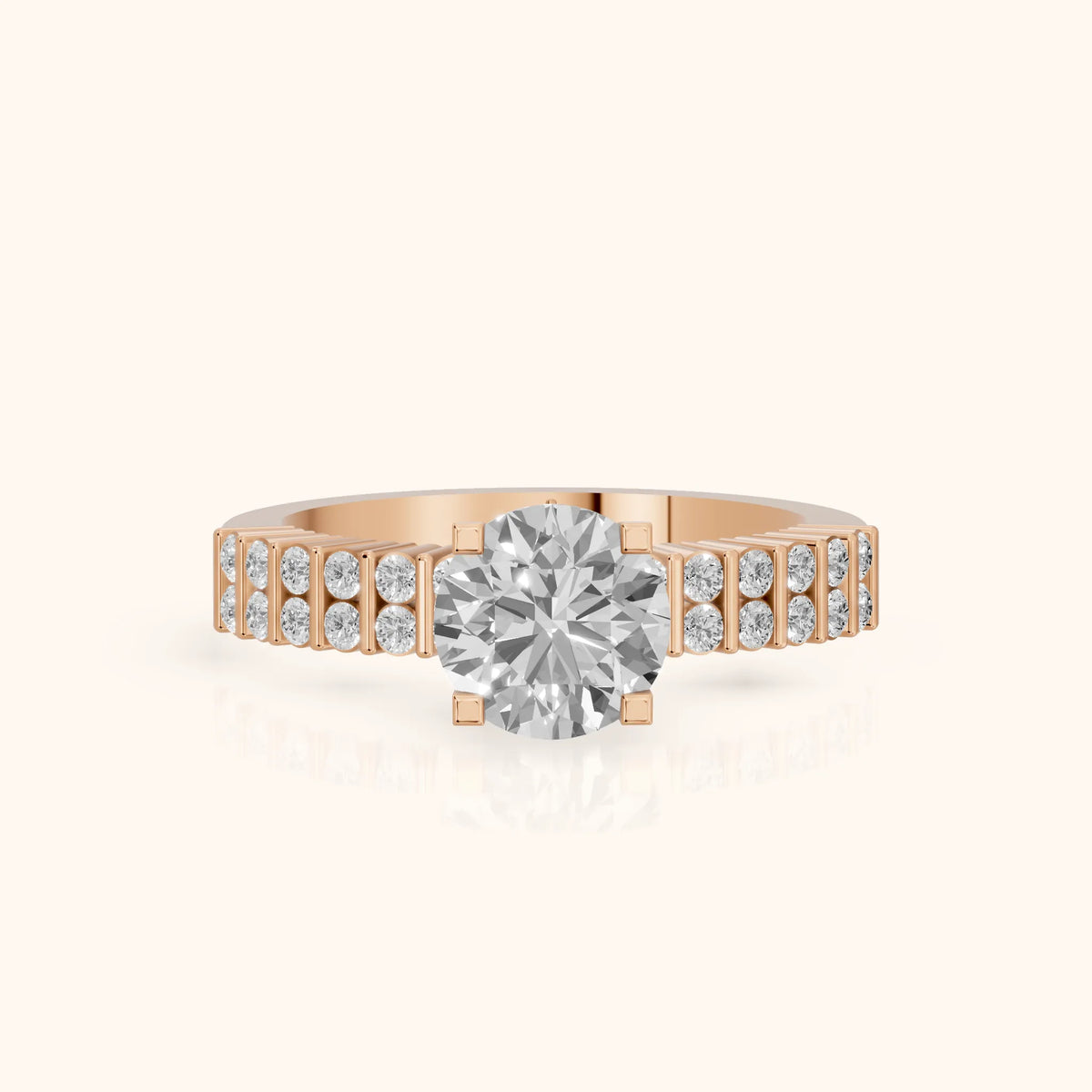 Honor Sidestone Round Diamond Engagement Ring in Rose Gold - FrontView.webp