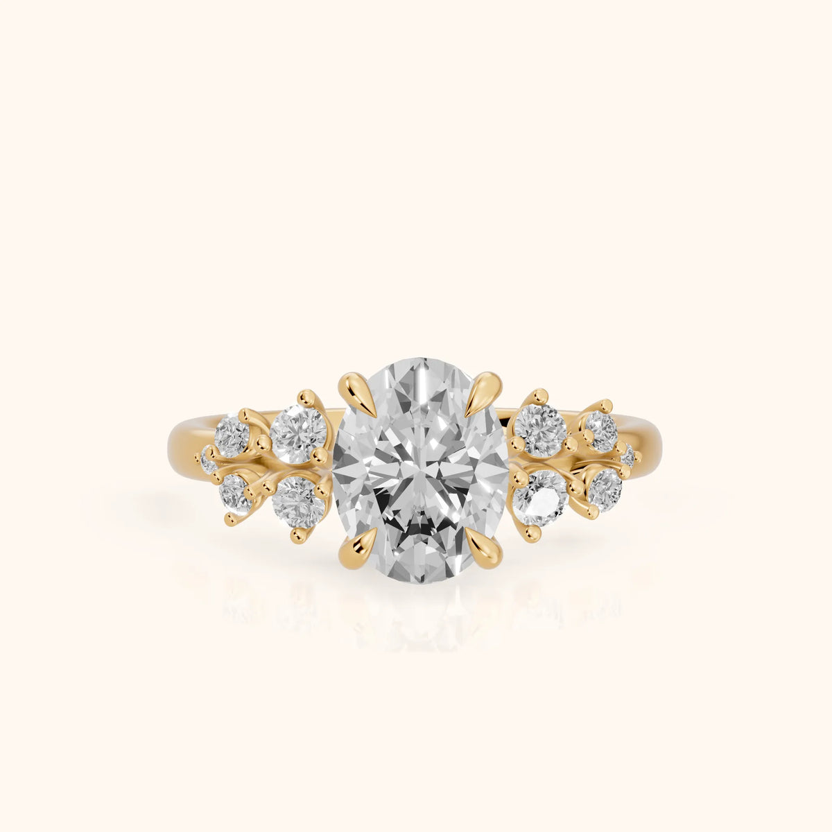 Mirabelle Cluster Oval Diamond Engagement Ring in Yellow Gold - FrontView.webp