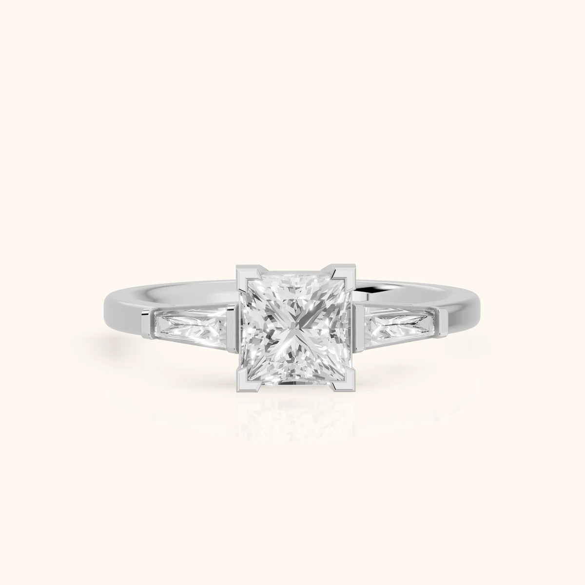 Winnie Three-Stone Princess Diamond Engagement Ring in Platinum - FrontView.webp