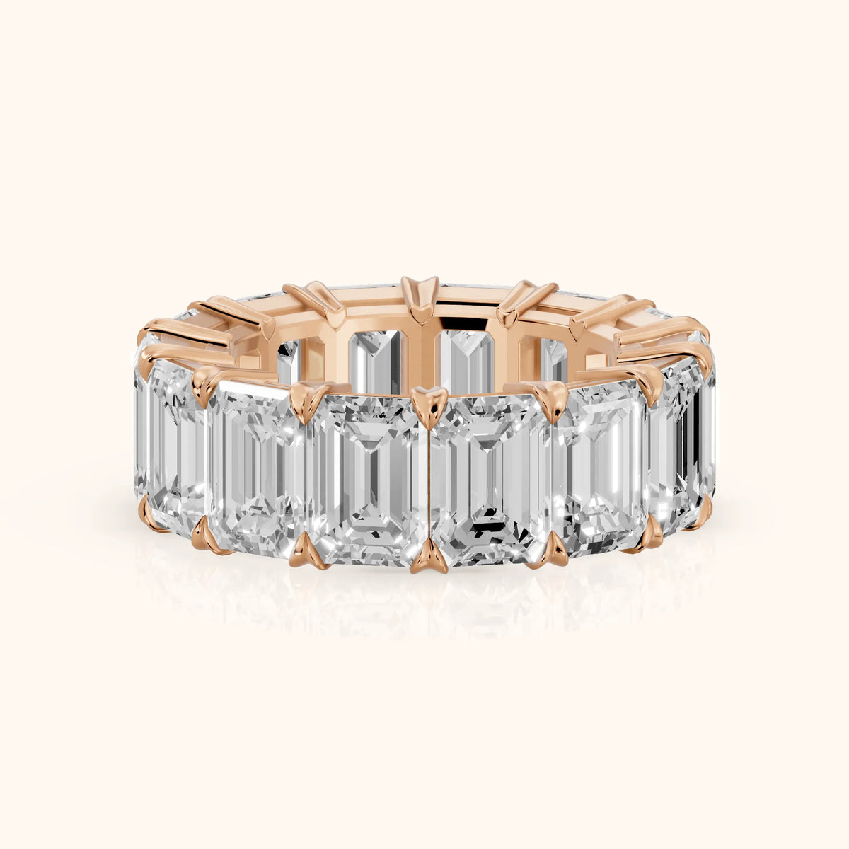 Odessa Shared Prong Emerald Diamond Eternity Band in Rose Gold - FrontView
