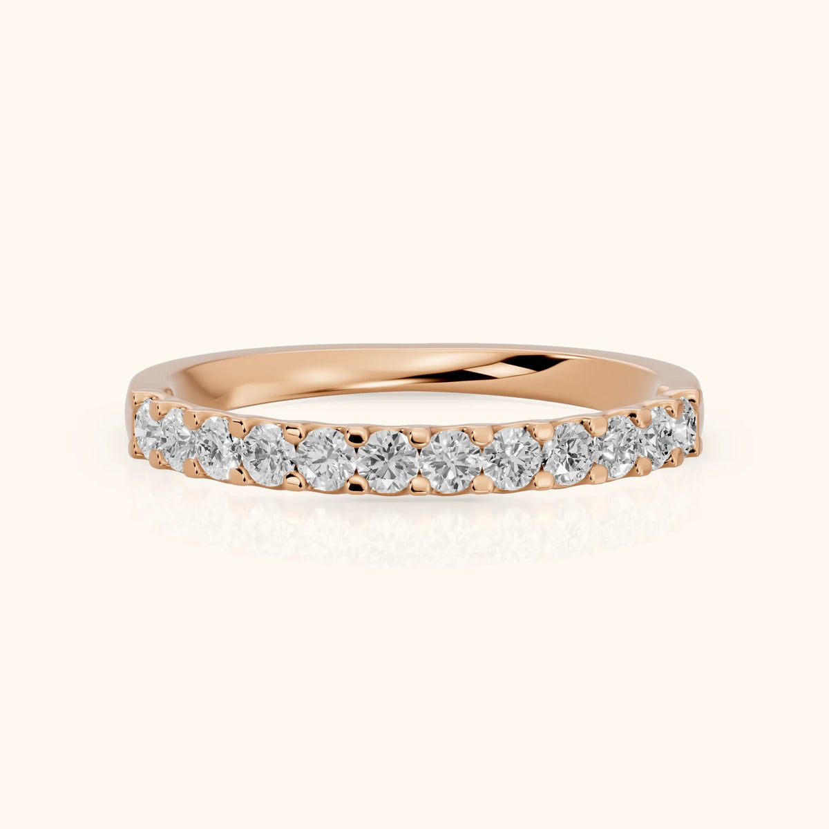 Chantal Shared Prong Round Diamond Half Eternity Band in Rose Gold - FrontView